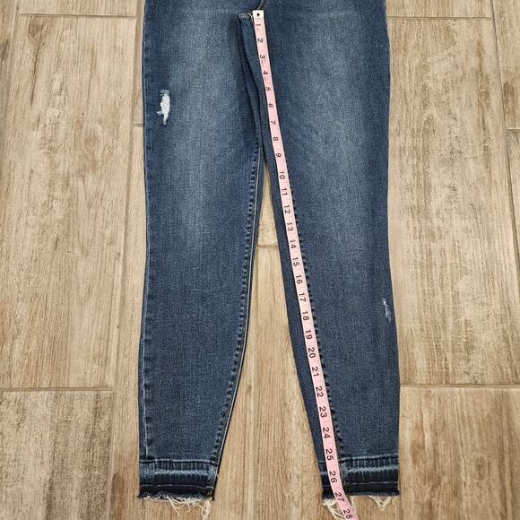 Spanx Jeans Womens Size M Skinny Raw Released Hem Distressed Dark Wash Denim - Picture 7 of 14